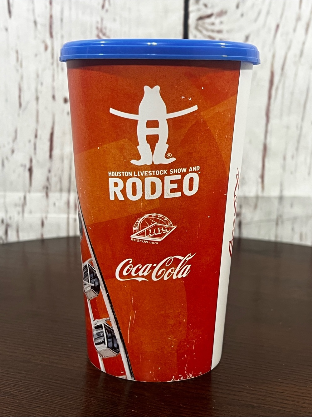 Houston Livestock Show & Rodeo 2026 Souvenir Container in Orange with Blue Lid